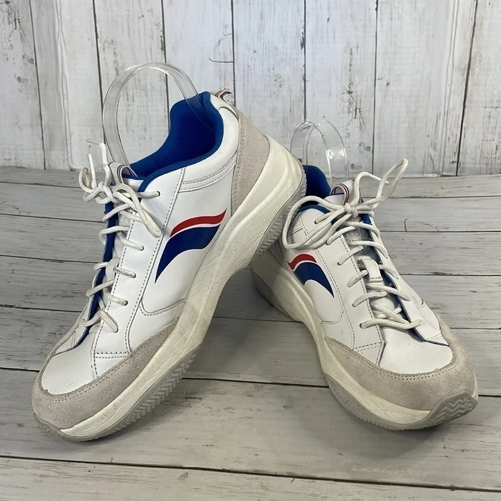 Keds K-89 White Chunky Leather Sneaker with Red&White Wave Accent
